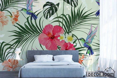 Image of Nordic Tropical Plant Leaf Flamingo Sofa wallpaper wall murals IDCWP-HL-000427