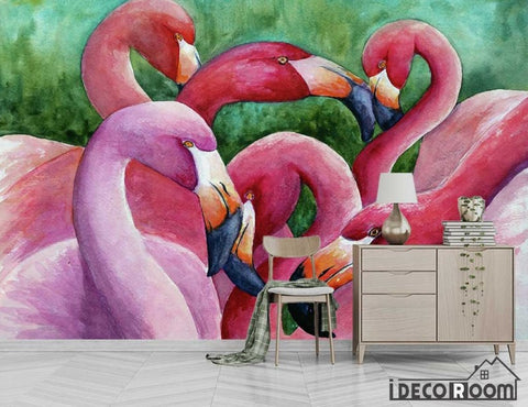 Image of Abstract Watercolor Flamingo Wall Mural IDCWP-HL-000428