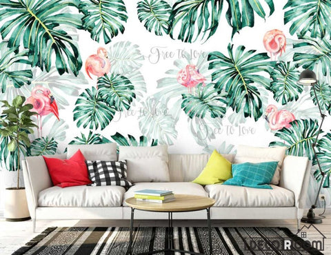 Image of monstera banana leaf flamingo art Nordic wallpaper wall murals IDCWP-HL-000434