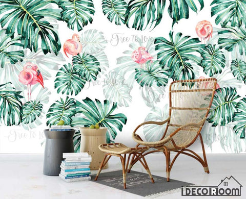 Image of monstera banana leaf flamingo art Nordic wallpaper wall murals IDCWP-HL-000434