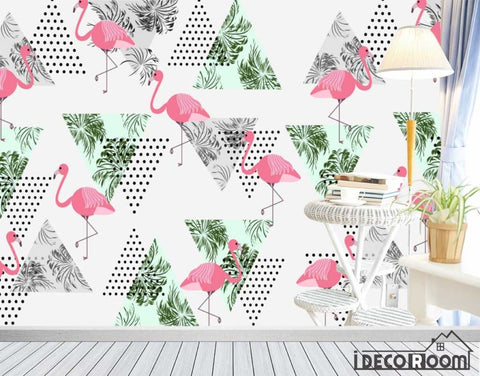 Image of Nordic abstract banana leaf flamingo wallpaper wall murals IDCWP-HL-000436