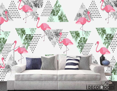 Image of Nordic abstract banana leaf flamingo wallpaper wall murals IDCWP-HL-000436