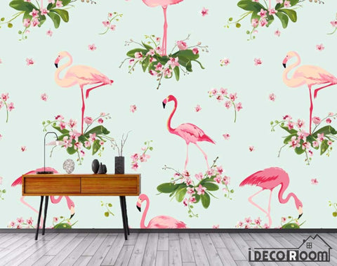 Image of Nordic abstract flamingo banana leaf wallpaper wall murals IDCWP-HL-000437
