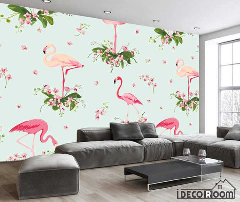 Image of Nordic abstract flamingo banana leaf wallpaper wall murals IDCWP-HL-000437