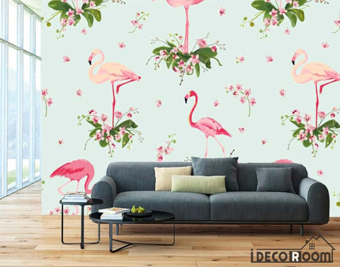 Image of Nordic abstract flamingo banana leaf wallpaper wall murals IDCWP-HL-000437