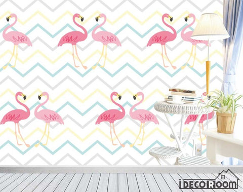 Image of Nordic minimalistic abstract flamingo wallpaper wall murals IDCWP-HL-000438