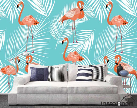 Image of Nordic Abstract Flamingo Banana Leaf Feather wallpaper wall murals IDCWP-HL-000439