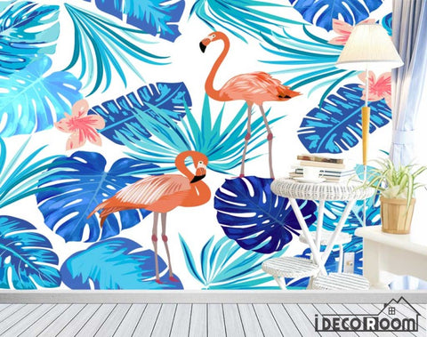 Image of Nordic abstract flamingo banana leaf wallpaper wall murals IDCWP-HL-000440