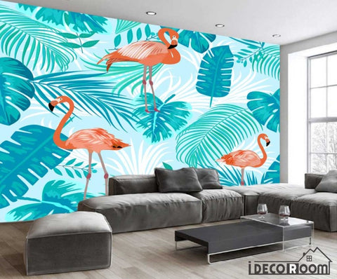 Image of Nordic abstract flamingo banana leaf wallpaper wall murals IDCWP-HL-000441