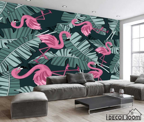 Image of Dark Rainforest Flamingo Wall Mural IDCWP-HL-000442