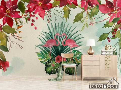 Image of medieval tropical flamingo wallpaper wall murals IDCWP-HL-000446