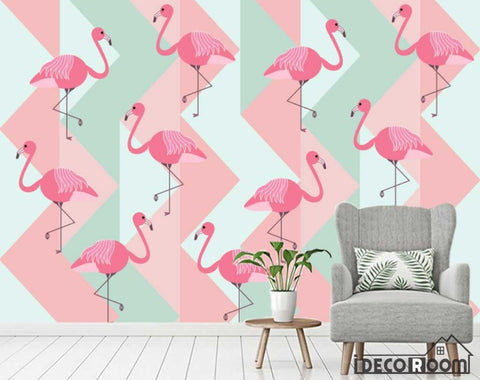 Image of Modern minimalist geometric flamingos wallpaper wall murals IDCWP-HL-000447