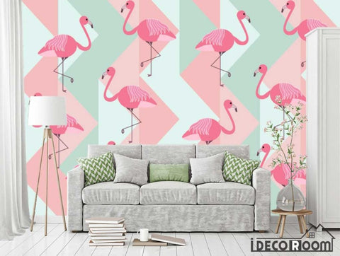 Image of Modern minimalist geometric flamingos wallpaper wall murals IDCWP-HL-000447