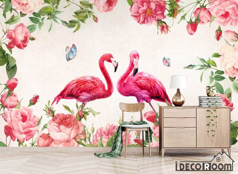 Image of Scandinavian retro flamingo sofa wallpaper wall murals IDCWP-HL-000448