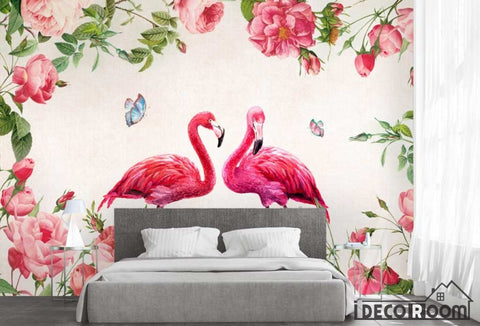 Image of Scandinavian retro flamingo sofa wallpaper wall murals IDCWP-HL-000448