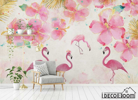 Image of Nordic minimalist floral flamingo wallpaper wall murals IDCWP-HL-000449