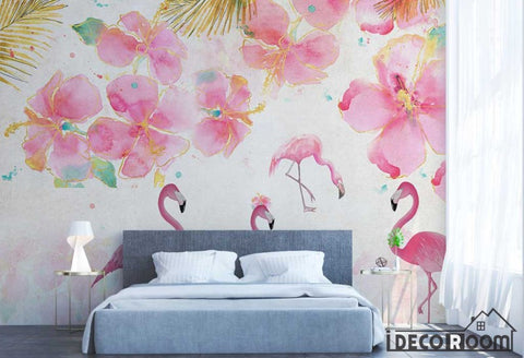 Image of Nordic minimalist floral flamingo wallpaper wall murals IDCWP-HL-000449