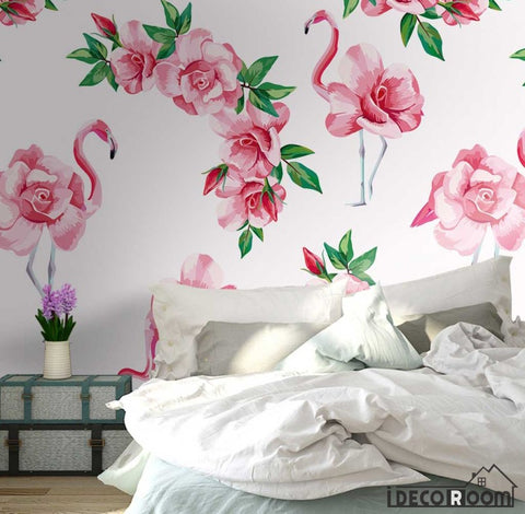 Image of Modern minimalist watercolor flamingo flowers wallpaper wall murals IDCWP-HL-000452