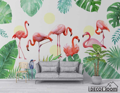 Image of Scandinavian tropical plant Flamingo wallpaper wall murals IDCWP-HL-000453