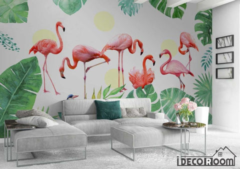 Image of Scandinavian tropical plant Flamingo wallpaper wall murals IDCWP-HL-000453