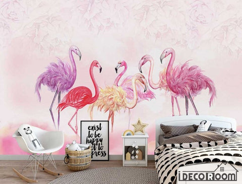 Image of Nordic flamingo pink wallpaper wall murals IDCWP-HL-000455