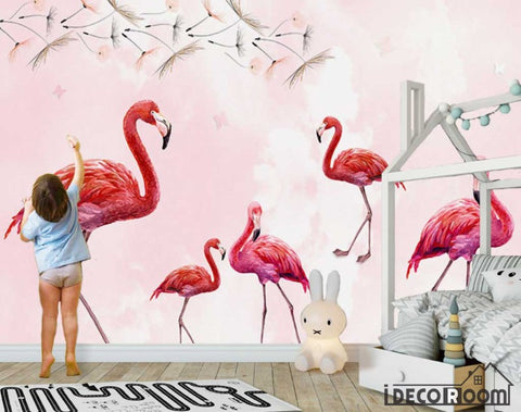 Image of Nordic dandelion flamingo wallpaper wall murals IDCWP-HL-000456