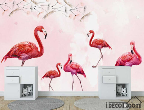 Image of Nordic dandelion flamingo wallpaper wall murals IDCWP-HL-000456