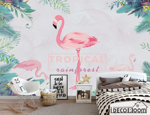 Image of New Chinese banana leaf flamingo wallpaper wall murals IDCWP-HL-000458