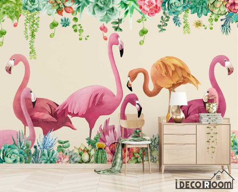 Image of Scandinavian retro flamingo sofa wallpaper wall murals IDCWP-HL-000459