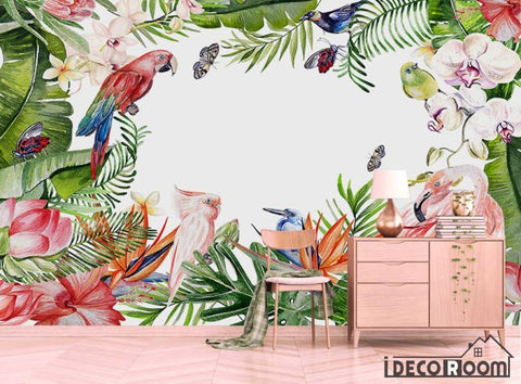 Image of Modern watercolor tropical parrot plant wallpaper wall murals IDCWP-HL-000462
