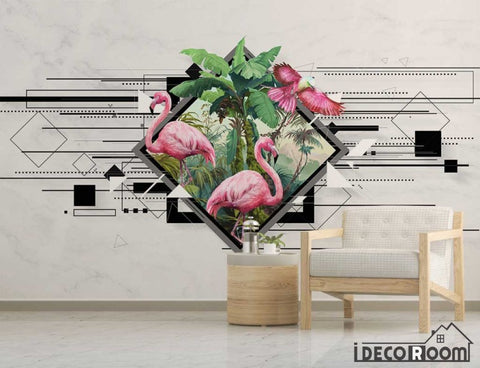 Image of Nordic modern minimalist geometric Flamingo wallpaper wall murals IDCWP-HL-000464