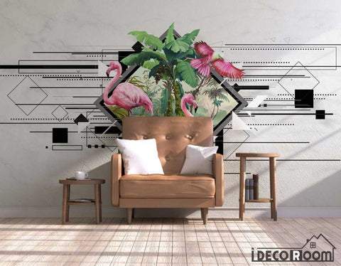 Image of Nordic modern minimalist geometric Flamingo wallpaper wall murals IDCWP-HL-000464