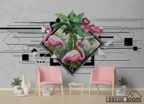 Image of Nordic modern minimalist geometric Flamingo wallpaper wall murals IDCWP-HL-000464