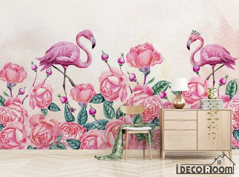 Image of Modern minimalist rose floral flamingo wallpaper wall murals IDCWP-HL-000467