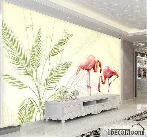 Image of Nordic minimalist plant Flamingo wallpaper wall murals IDCWP-HL-000468