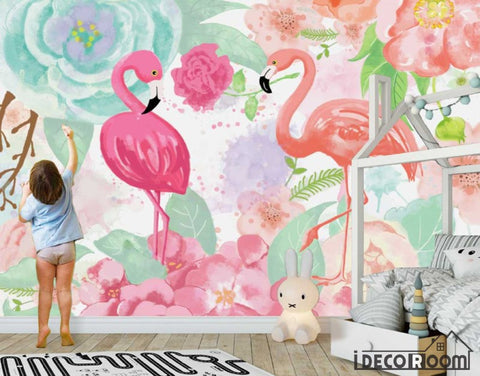 Image of Nordic abstract idyllic rose flamingo wallpaper wall murals IDCWP-HL-000469