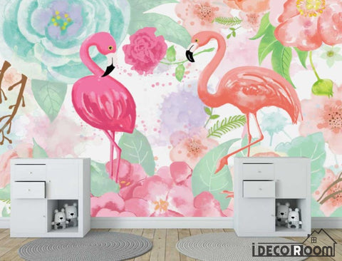 Image of Nordic abstract idyllic rose flamingo wallpaper wall murals IDCWP-HL-000469