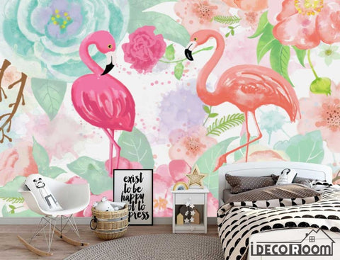 Image of Nordic abstract idyllic rose flamingo wallpaper wall murals IDCWP-HL-000469