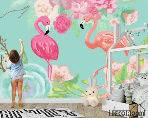 Image of Nordic abstract idyllic flamingo rose wallpaper wall murals IDCWP-HL-000470