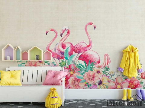 Image of Modern minimalist flamingo floral Nordic wallpaper wall murals IDCWP-HL-000471