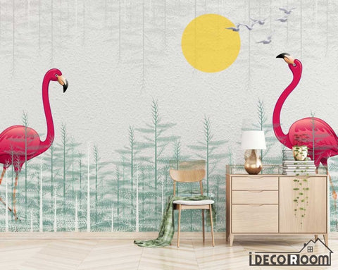 Image of Nordic romantic flamingo trees wallpaper wall murals IDCWP-HL-000472