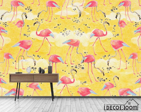 Image of Nordic abstract yellow flamingo wallpaper wall murals IDCWP-HL-000476
