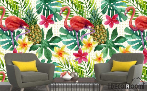 Image of Nordic plant flower pineapple flamingo wallpaper wall murals IDCWP-HL-000477