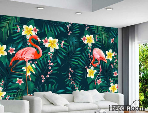 Image of Nordic tropical rainforest plant flower flamingo wallpaper wall murals IDCWP-HL-000480