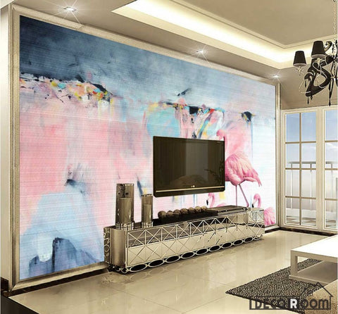 Image of modern minimalist oil painting line flamingo wallpaper wall murals IDCWP-HL-000483