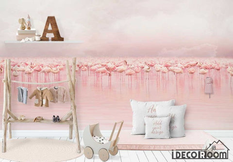 Image of Nordic minimalist red flamingo sofa wallpaper wall murals IDCWP-HL-000485