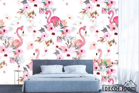Image of Nordic flamingo floral wallpaper wall murals IDCWP-HL-000487