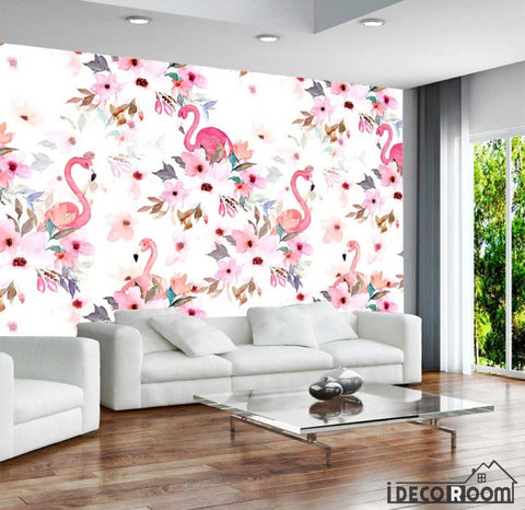 Image of Nordic flamingo floral wallpaper wall murals IDCWP-HL-000487