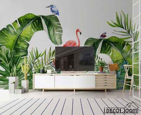 Image of Scandinavian tropical plant Flamingo wallpaper wall murals IDCWP-HL-000493