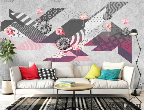 Image of Flamingo abstract geometric minimalism modern wallpaper wall murals IDCWP-HL-000494